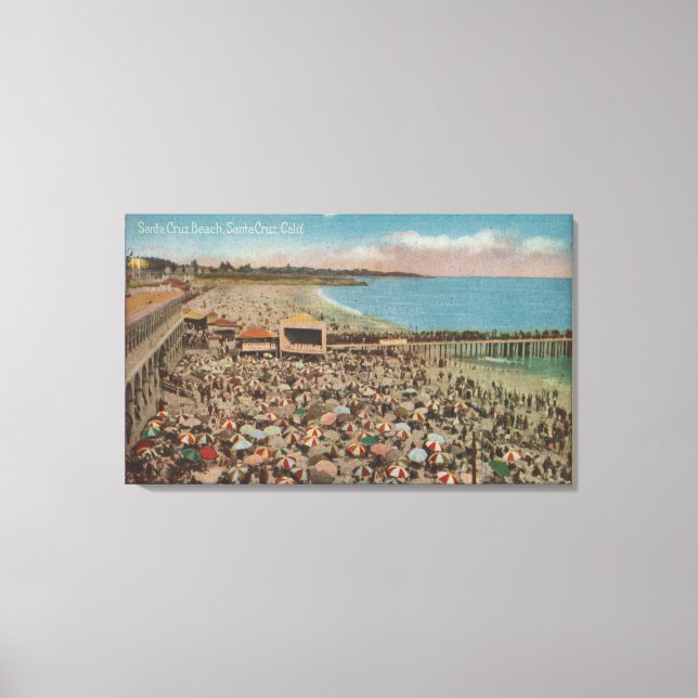 Toile Père Noël Cruz, CA - Scène de plage pleine de gens (Recto)