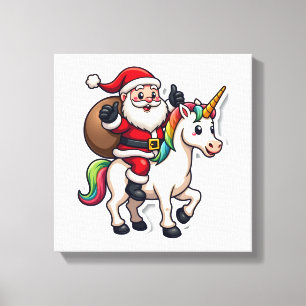 Toile Père Noël de Noël chevauchant une licorne - Filles