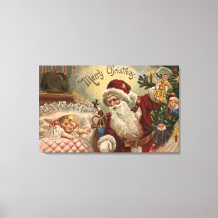 Toile Père Noël Holding Doll, Dormir Girl