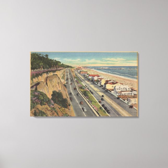 Toile Père Noël Monica, CA - Scène De Plage Le Long Des  (Recto)