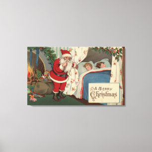Toile Père Noël observe les enfants qui dorment