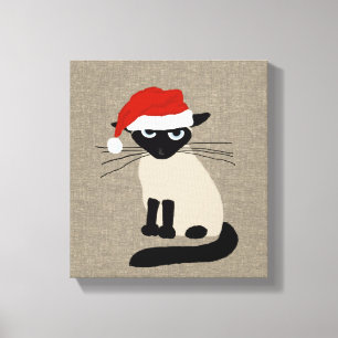 Toile Père Noël siamois Drôle Noël Vacances Kitty Chat