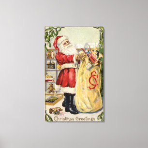 Toile Père Noël tenant un sac de débordement des joue