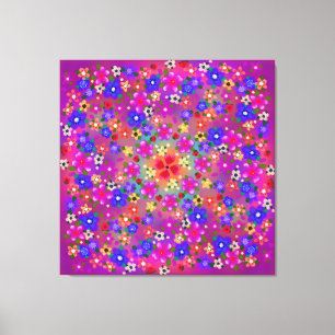 Toile Périwinkle Bleu et Violet Fleurs et Coeurs Boho