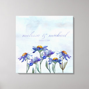 Toile Périwinkle Daisies Aquarelle Typographie Mariage