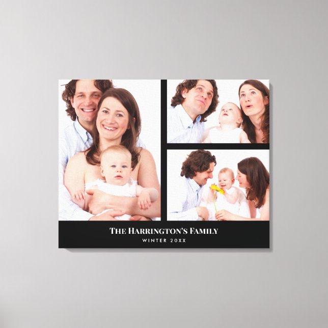 Toile Personnalisé 3 sections Famille Photo Collage Blac (Recto)