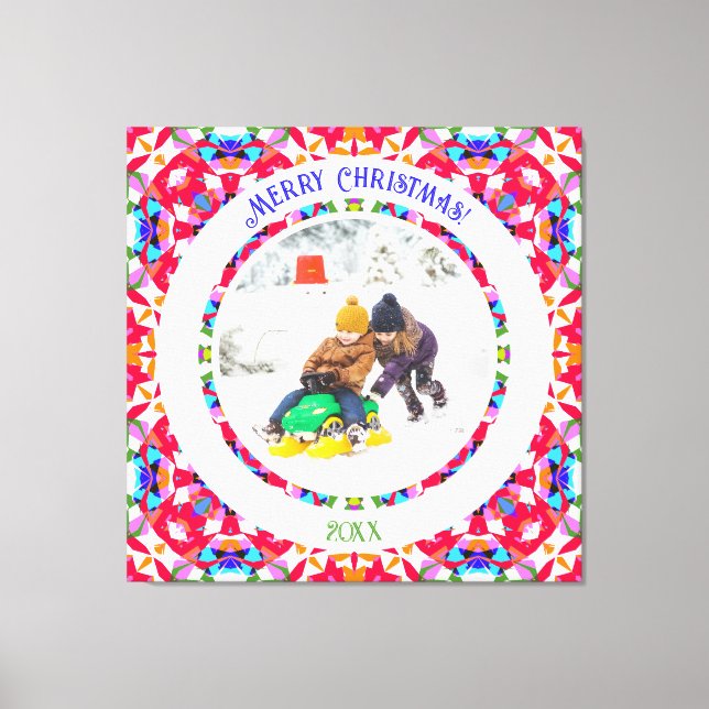 Toile Personnalisé Joyeux rouge brillant vert Noël Keeps (Recto)