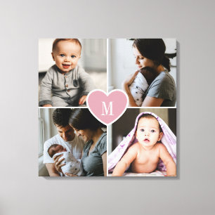 Toile Personnalisé Monogramme Famille Photo Collage Coeu