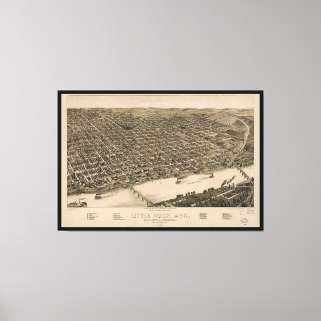 Toile Perspective Carte de Little Rock, Arkansas (1887) (Recto)