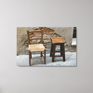 Toile Petite chaise et tabouret, Pienza, Italie