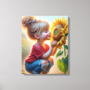 Toile Petite Fille Avec Tournesol
