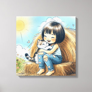 Toile Petite Fille Sur Balle De Foin