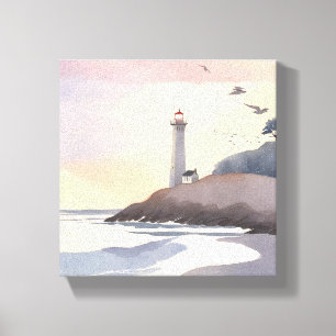 Toile Phare côtier   Peinture aquarelle de plage