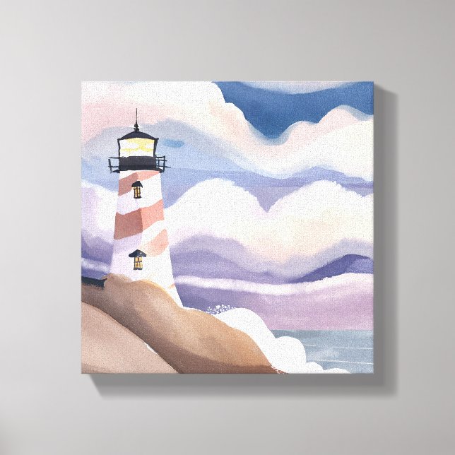 Toile Phare maritime | Aquarelle Peinture Océanique (Recto)