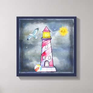 Toile Phare rouge avec un Arrière - plan Stormy