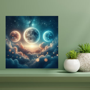 Toile Phases de la Lune au-Dessus des Nuages
