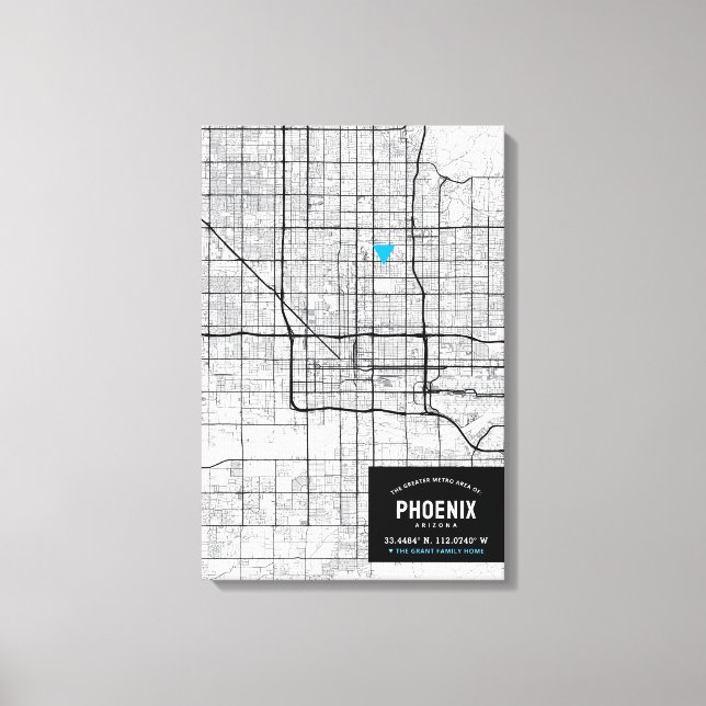 Toile Phoenix, Arizona Plan de la ville + Marquer votre  (Recto)