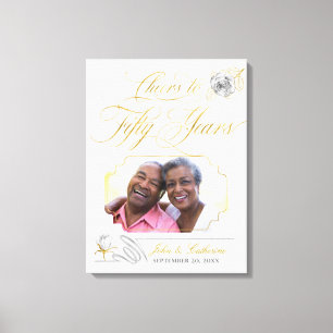 Toile Photo de 50 ans de mariage avec des roses dorées