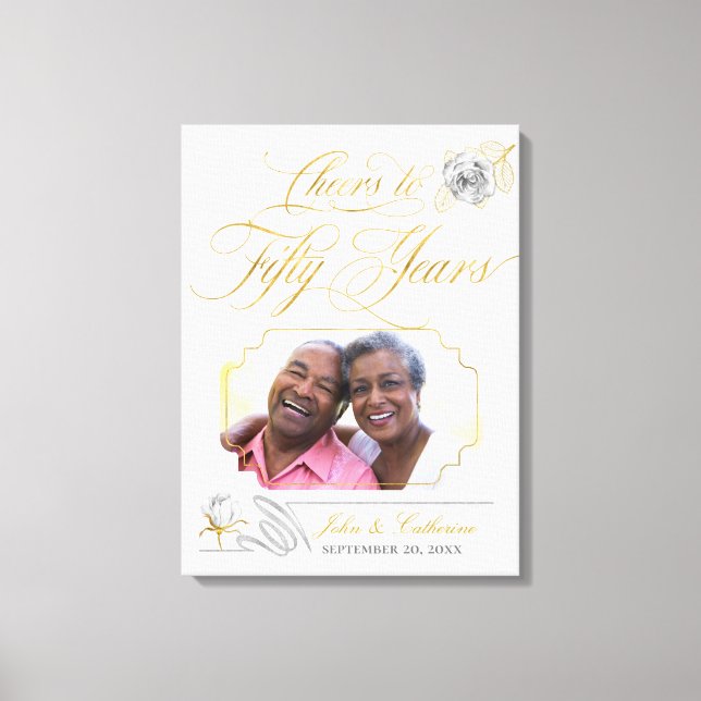 Toile Photo de 50e anniversaire de mariage Roses Or (Recto)