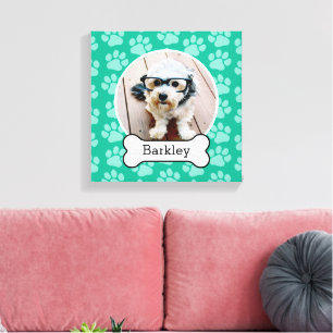 Toile Photo de chien avec os de chien et empreintes de p