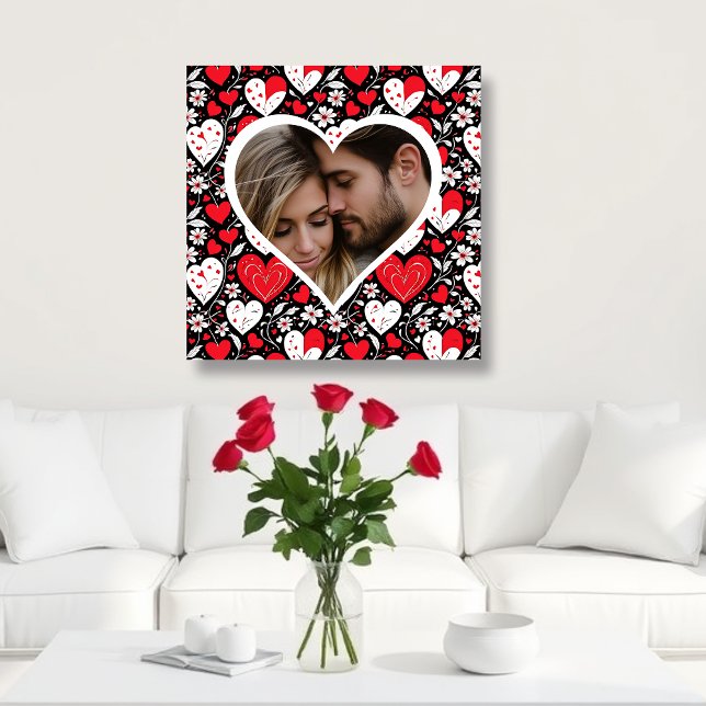 Toile Photo de Coeurs et Fleurs rouges, noirs et blancs (Créateur téléchargé)