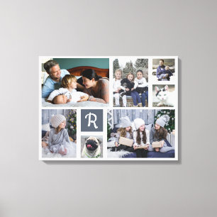 Toile Photo de famille Collage Monogrammé 7 Photos Blanc