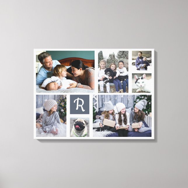 Toile Photo de famille Collage Monogrammé 7 Photos Blanc (Recto)