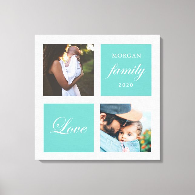 Toile photo de famille moderne pastel monogramme (Recto)