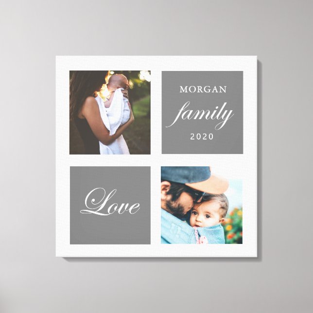 Toile photo de famille moderne pastel monogramme (Recto)