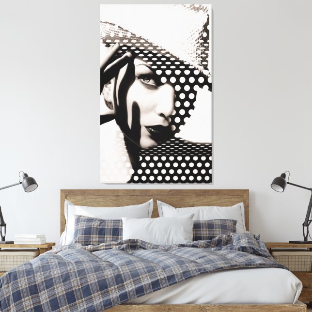 Toile Photo de Femmes en classe Pois noire et blanche (Insitu(Chambre))