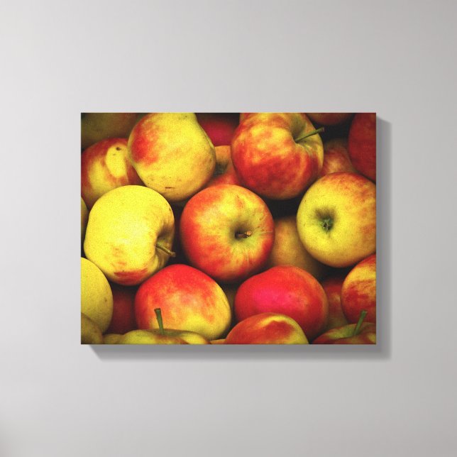 Toile Photo d'un boisseau de pommes jaunes et rouges (Recto)