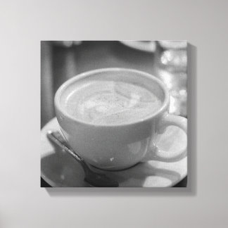 Toile Photo en noir et blanc de café/latté avec cuillère