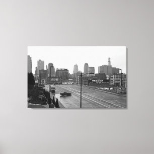 Toile Photo Horizon-Noire et blanche de Kansas City du
