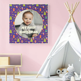 Toile Photo personnalisée Premiers cadeaux de Noël pour