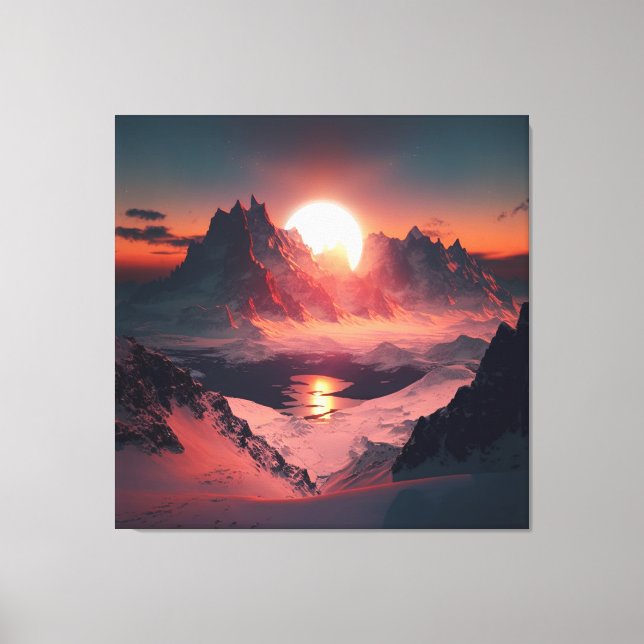 Toile Pic vibrant : Une montagne enneigée au coucher du  (Recto)