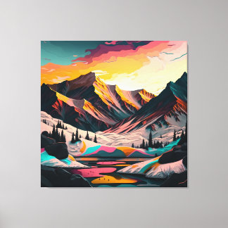 Toile Pic vibrant : Une montagne enneigée au coucher du