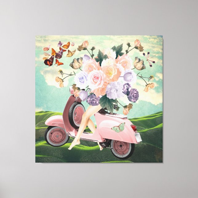 Toile Pieds de Scooter rose Bouquet & Sky Retro Collage (Recto)