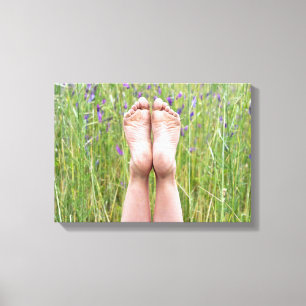 Toile pieds nus dans les fleurs sauvages de prairie