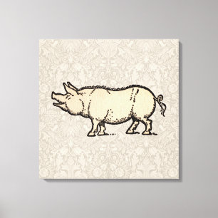 Toile Pig Antique Piggy Cute Illustration Vintage