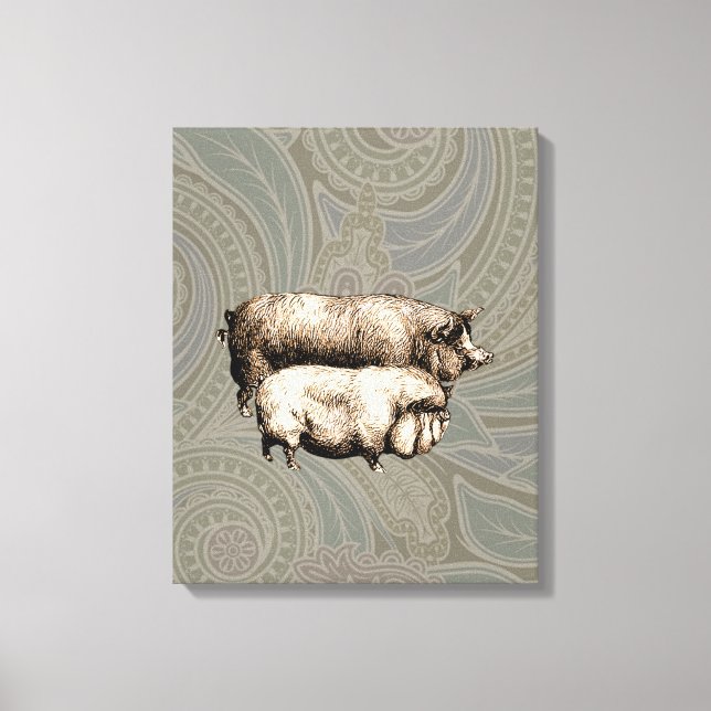 Toile Pig Farm Pays Antique Illustration Art (Recto)