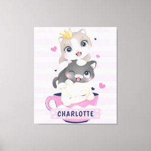 Toile Pile Cartoon Chats Roses Distresses