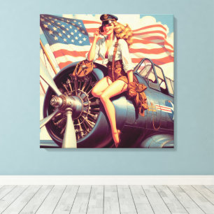 Toile Pin-up de l'avion vintage