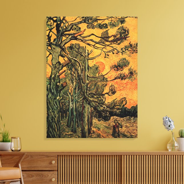 Toile Pine Trees Red Sky Setting Soleil par Vincent van  (Insitu(Salon))