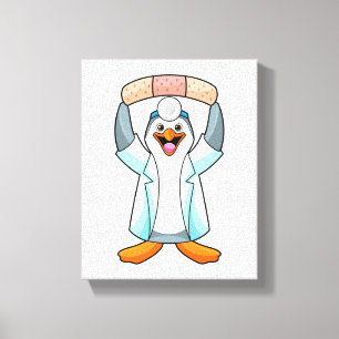 Toile Pingouin comme docteur avec plâtre