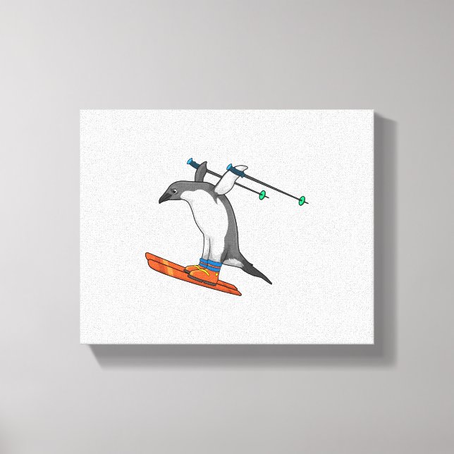 Toile Pingouin comme Saut à ski avec Ski (Recto)