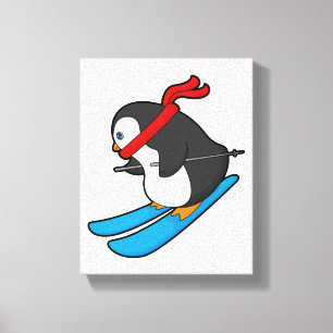 Toile Pingouin comme skieur avec ski