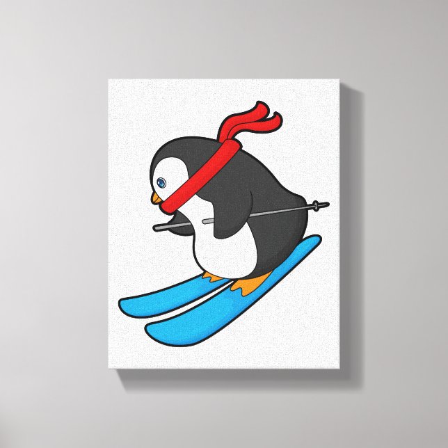 Toile Pingouin comme skieur avec ski (Recto)