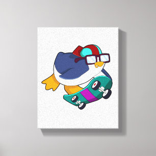 Toile Pingouin en patinage avec skateboard