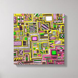 Toile Pink and Yellow Geometry pop art punk
