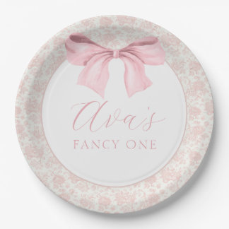 Toile Pink Bow Birthday Paper Plates